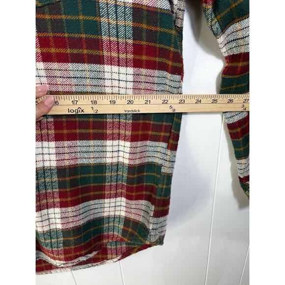 Merona Flannel Shirt Shacket Elbow Patches Red Plaid Western Holiday Size Large - Picture 4 of 11